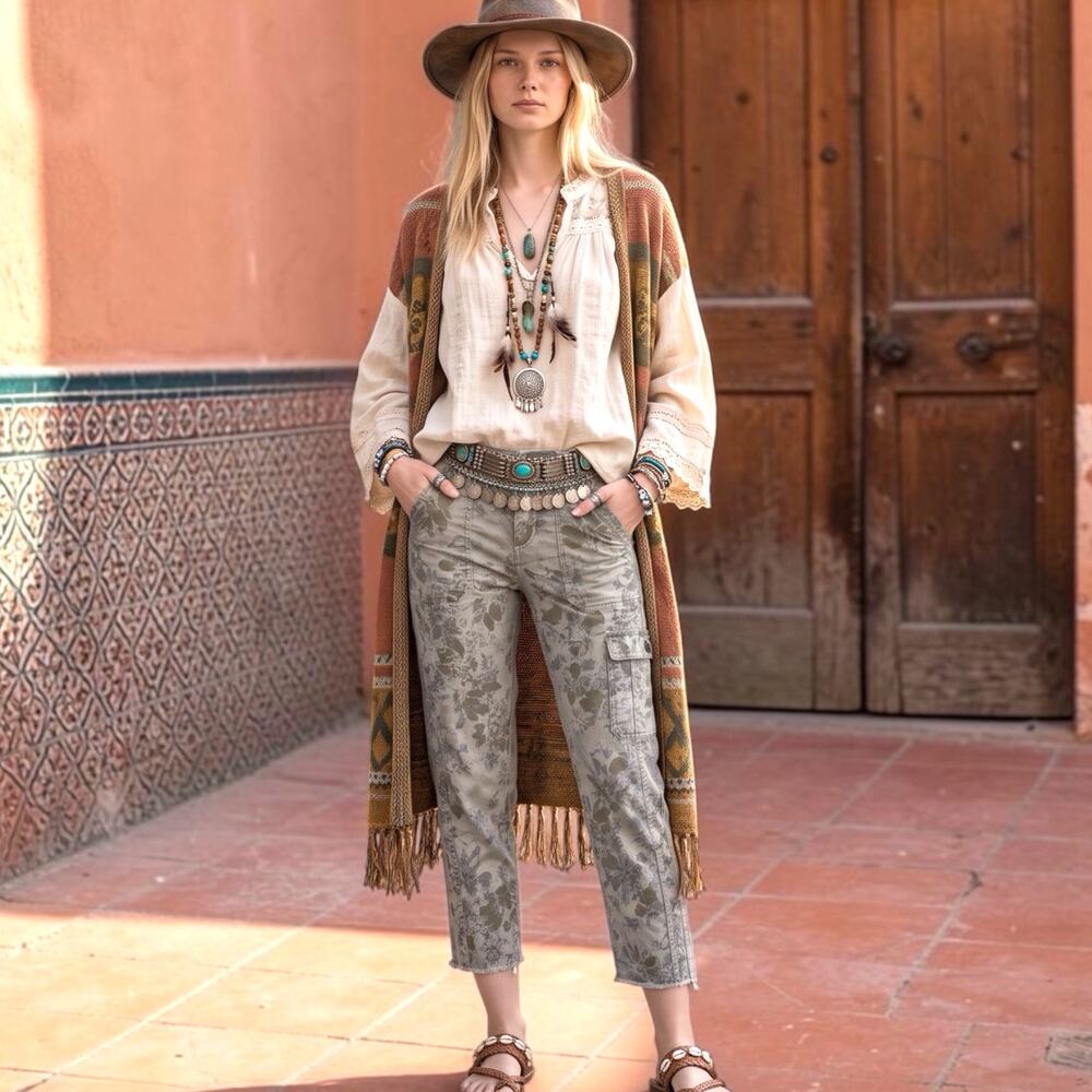 Anthropologie Hei Hei Floral Botanical Camouflage Print Crop Utility Pants